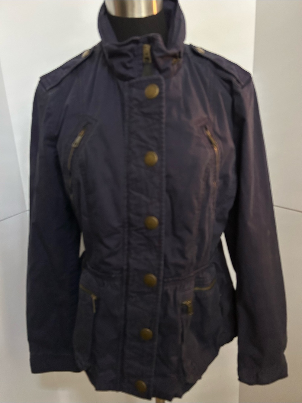 Burberry Navy Utility Jacket with Brass Buttons